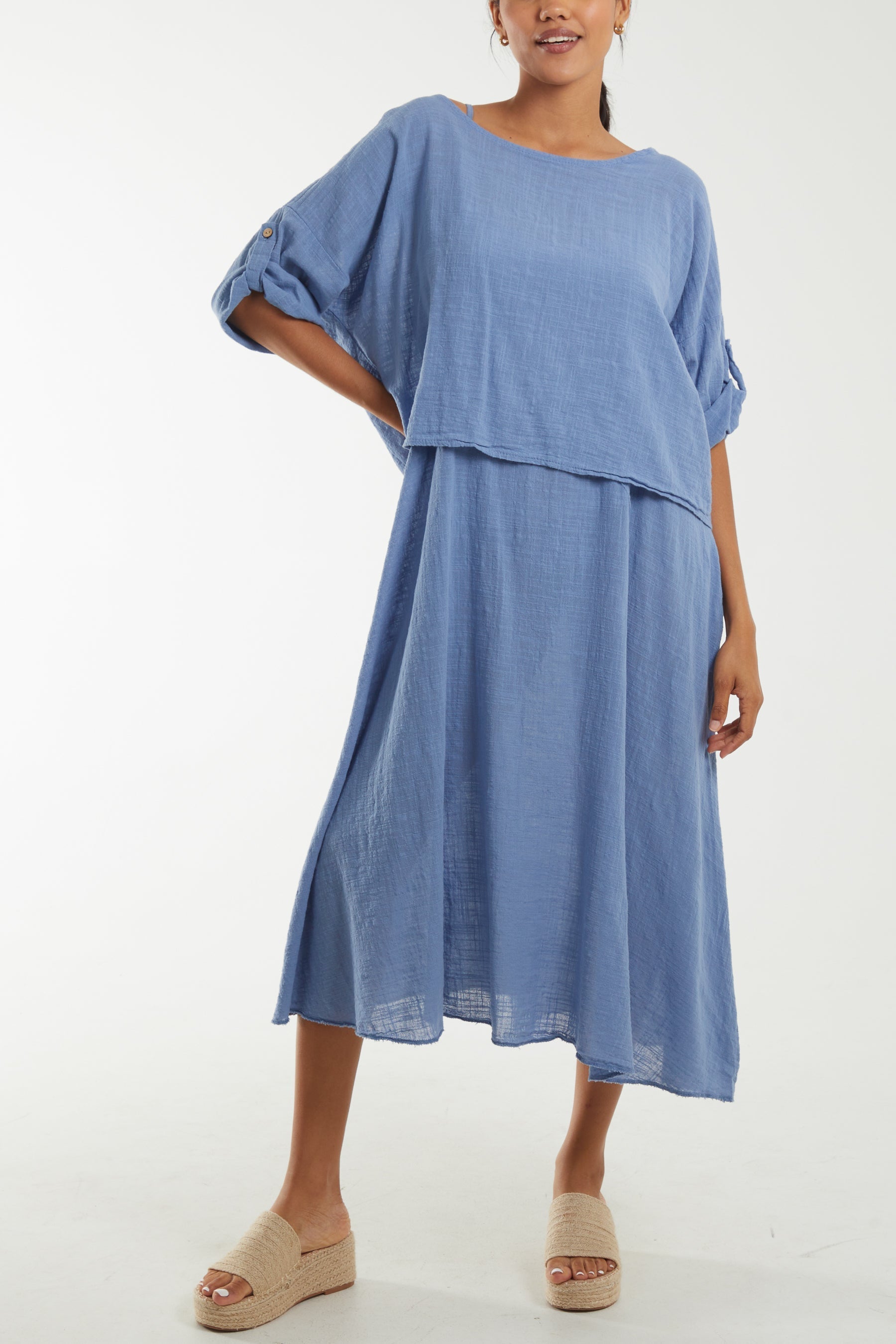 Denim Cami Dress with Crop T Shirt Overlay For Women ONE SIZE - Dropwear