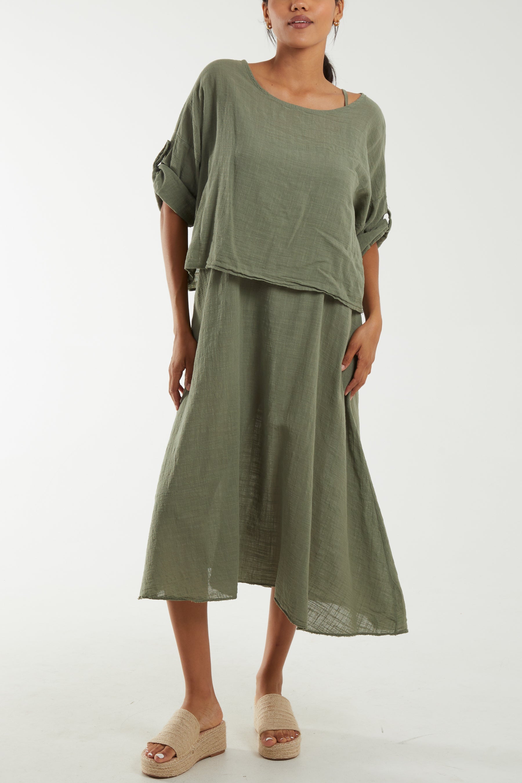 Stone Cami Dress with Crop T Shirt Overlay For Women ONE SIZE - Dropwear