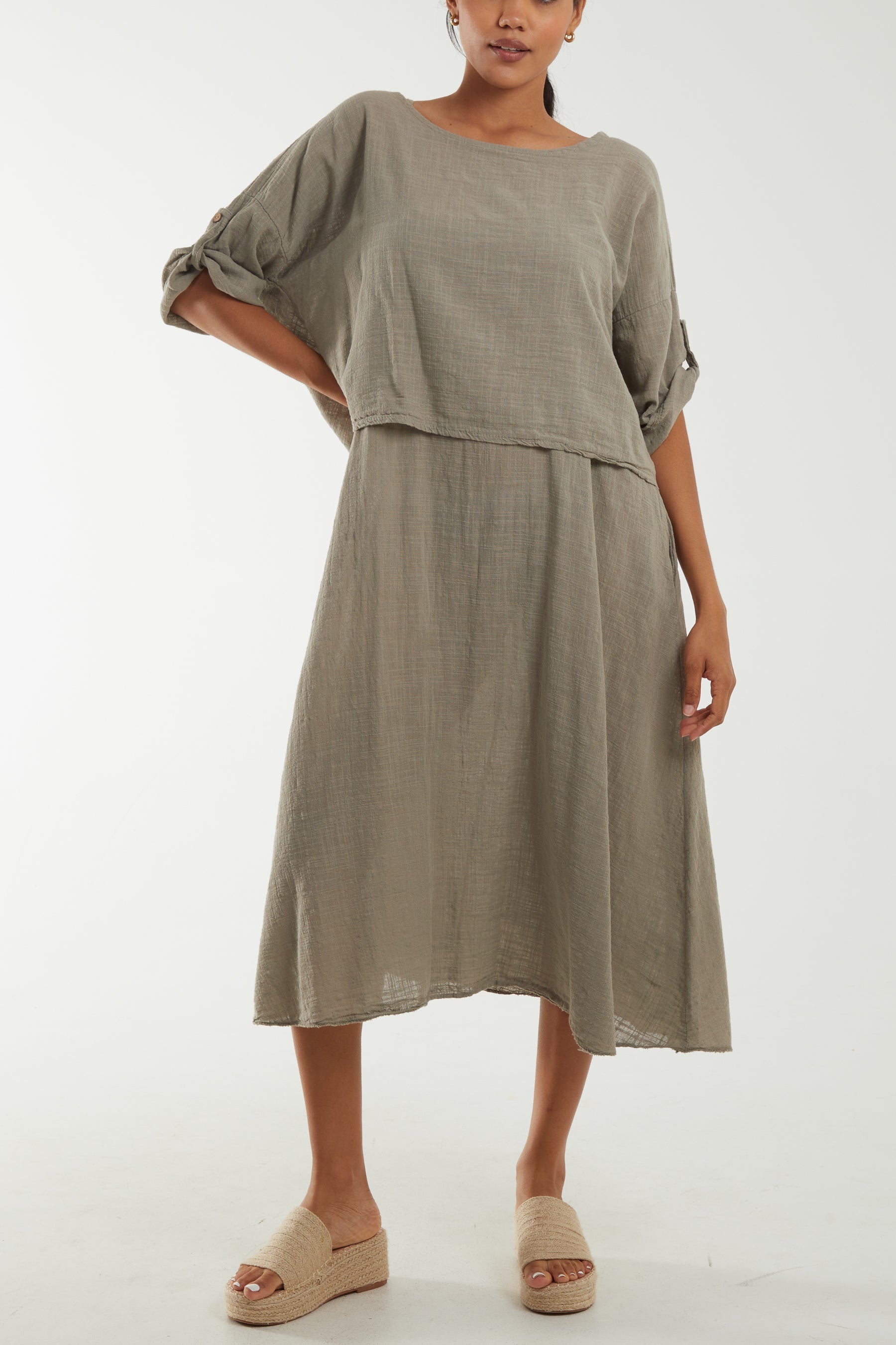 Mocha Cami Dress with Crop T Shirt Overlay For Women ONE SIZE - Dropwear
