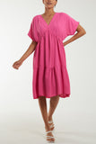 V-Neck Short Sleeve Tiered Midi Dress For Women  - Dropwear