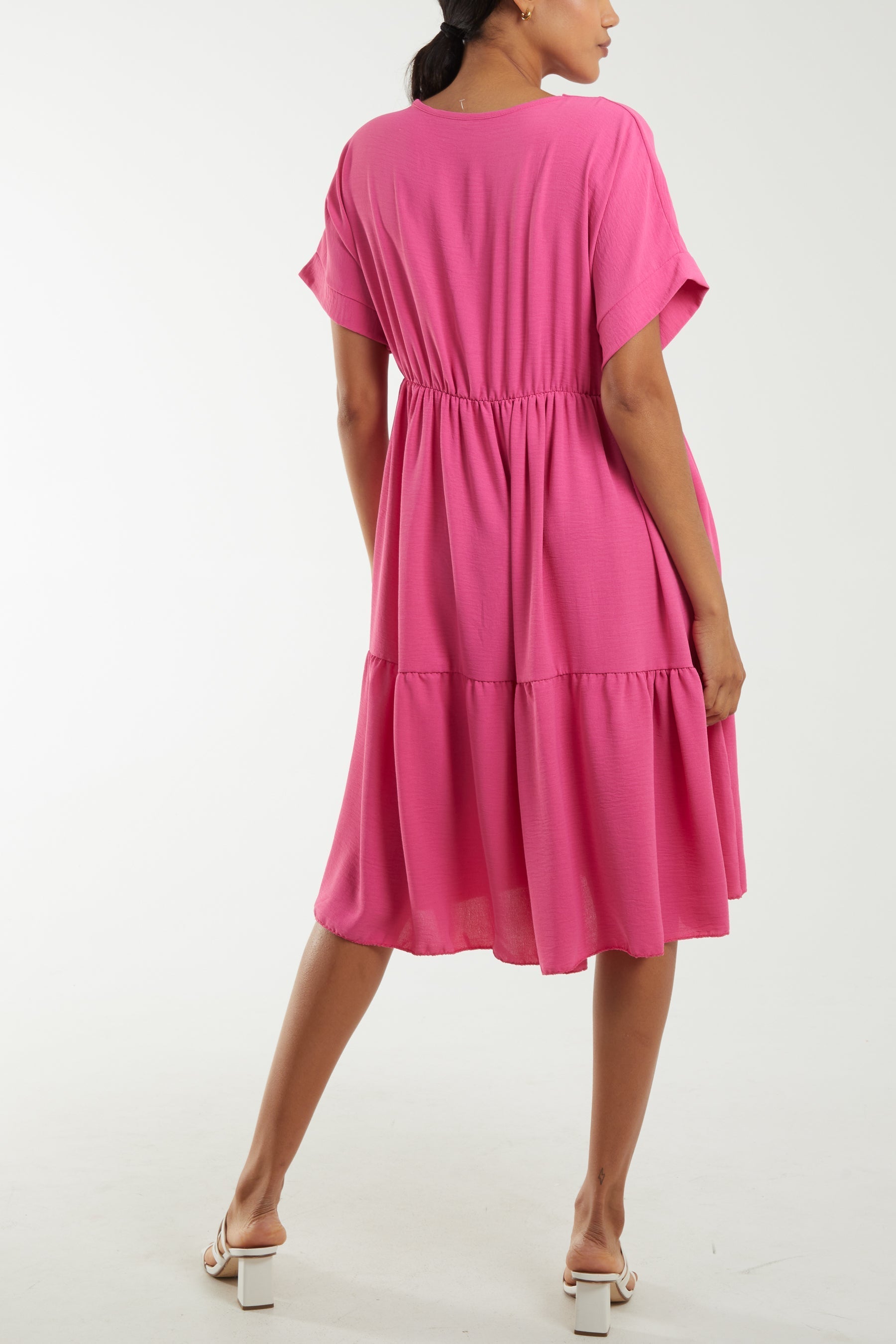 V-Neck Short Sleeve Tiered Midi Dress For Women  - Dropwear