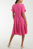 V-Neck Short Sleeve Tiered Midi Dress For Women  - Dropwear