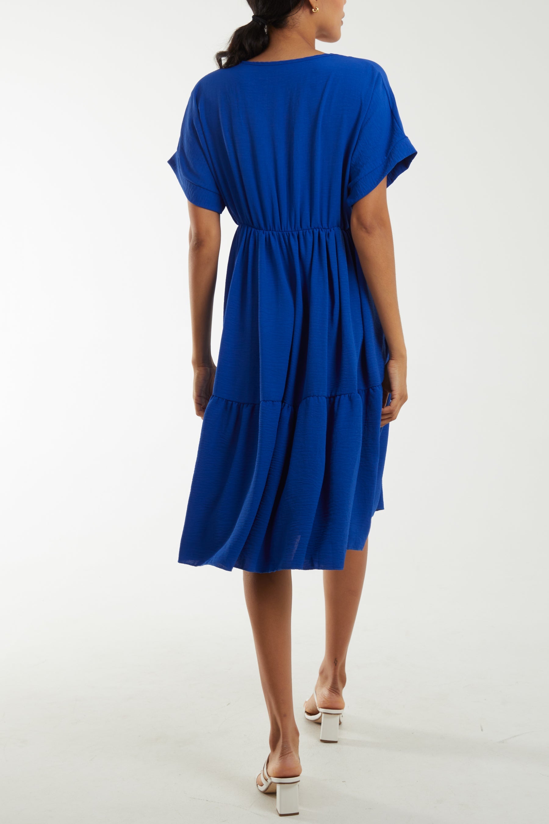 V-Neck Short Sleeve Tiered Midi Dress For Women  - Dropwear