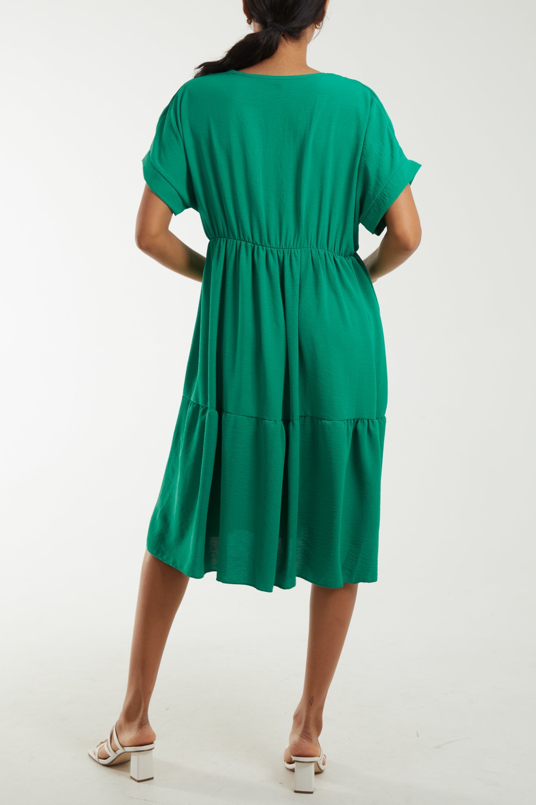 Lime V-Neck Short Sleeve Tiered Midi Dress For Women ONE SIZE - Dropwear