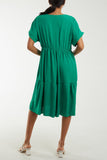 Lime V-Neck Short Sleeve Tiered Midi Dress For Women ONE SIZE - Dropwear