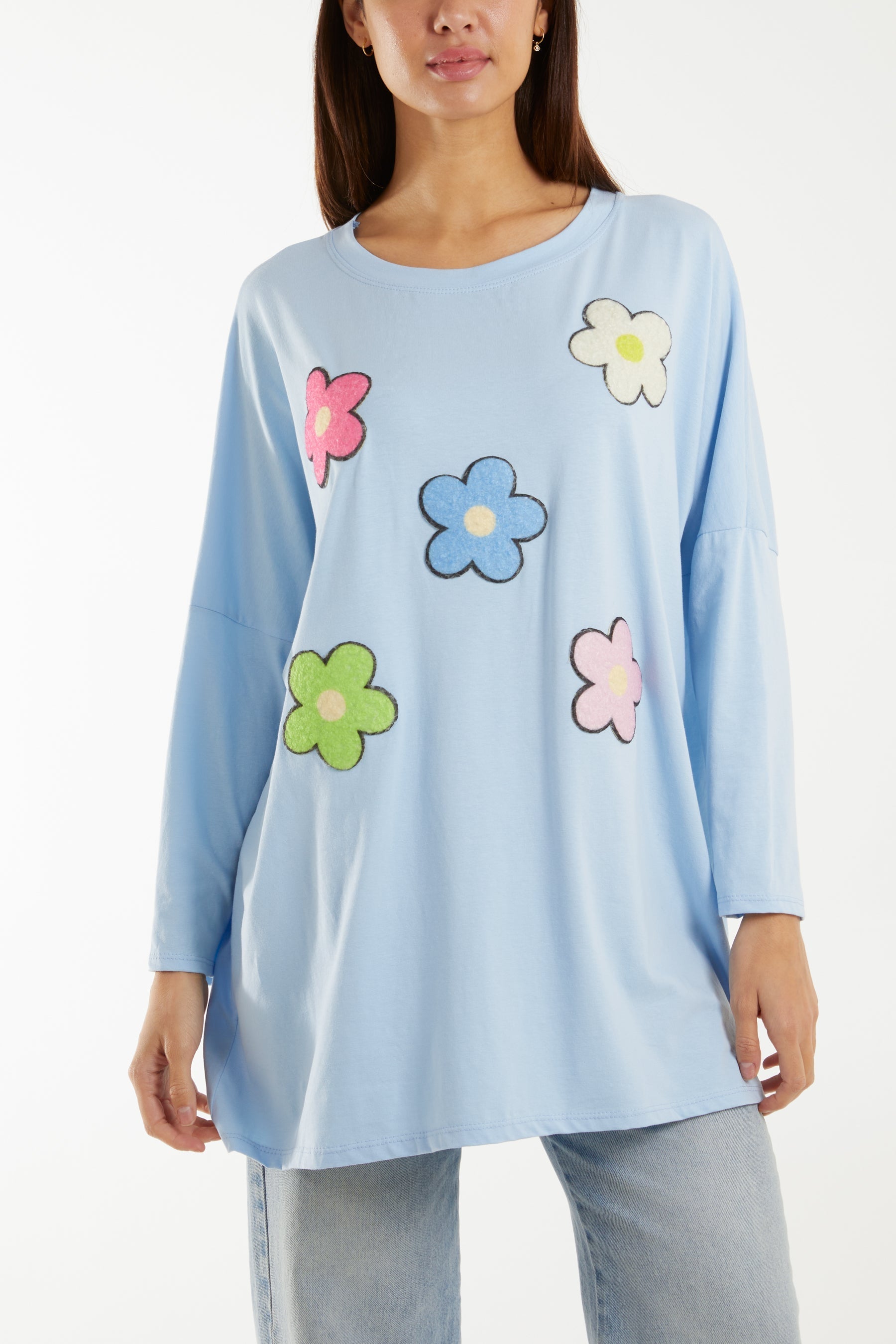 Multicolour Fluffy Daisy Long Sleeve Top For Women  - Dropwear