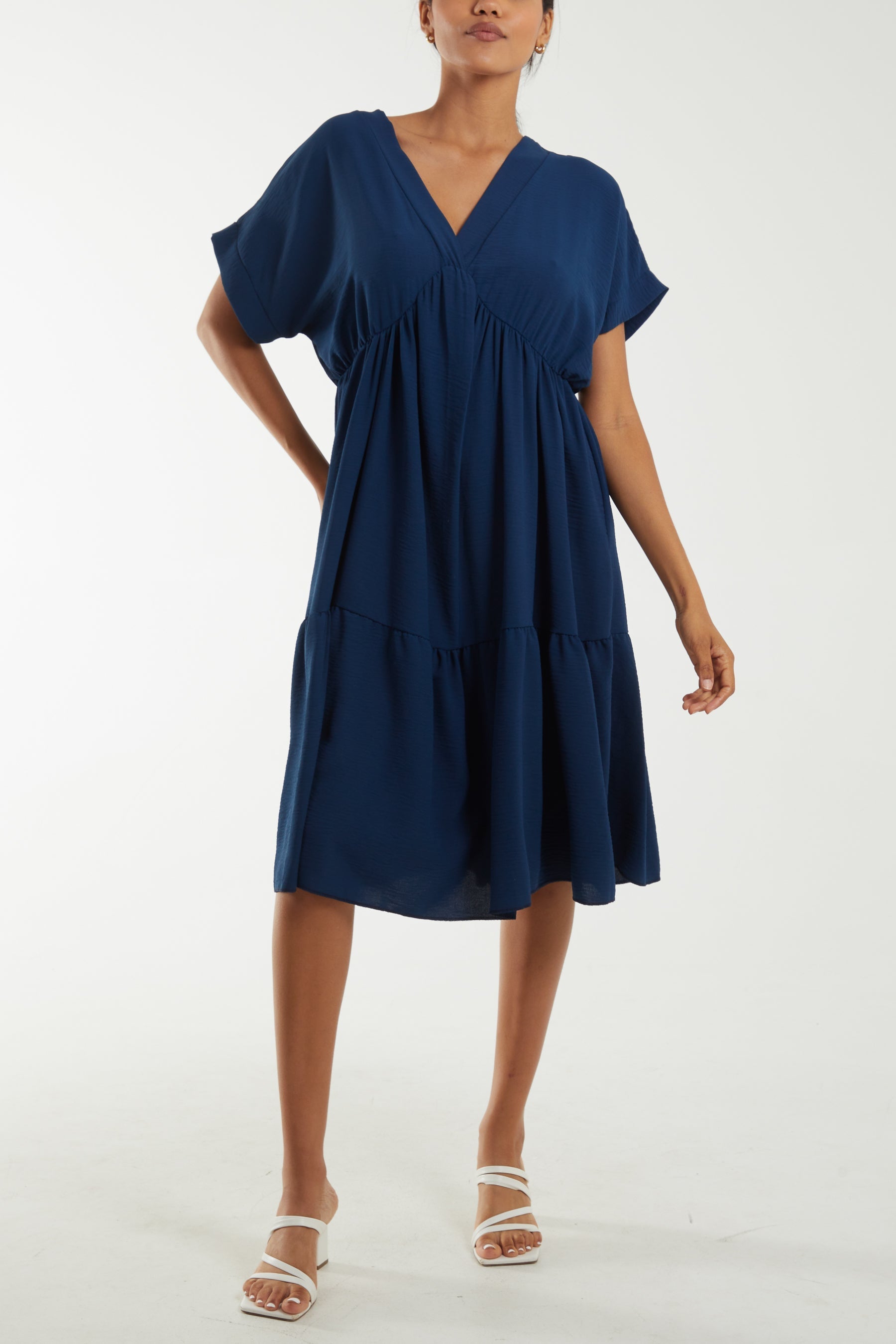 Jade V-Neck Short Sleeve Tiered Midi Dress For Women ONE SIZE - Dropwear