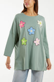 Pink Multicolour Fluffy Daisy Long Sleeve Top For Women ONE SIZE - Dropwear