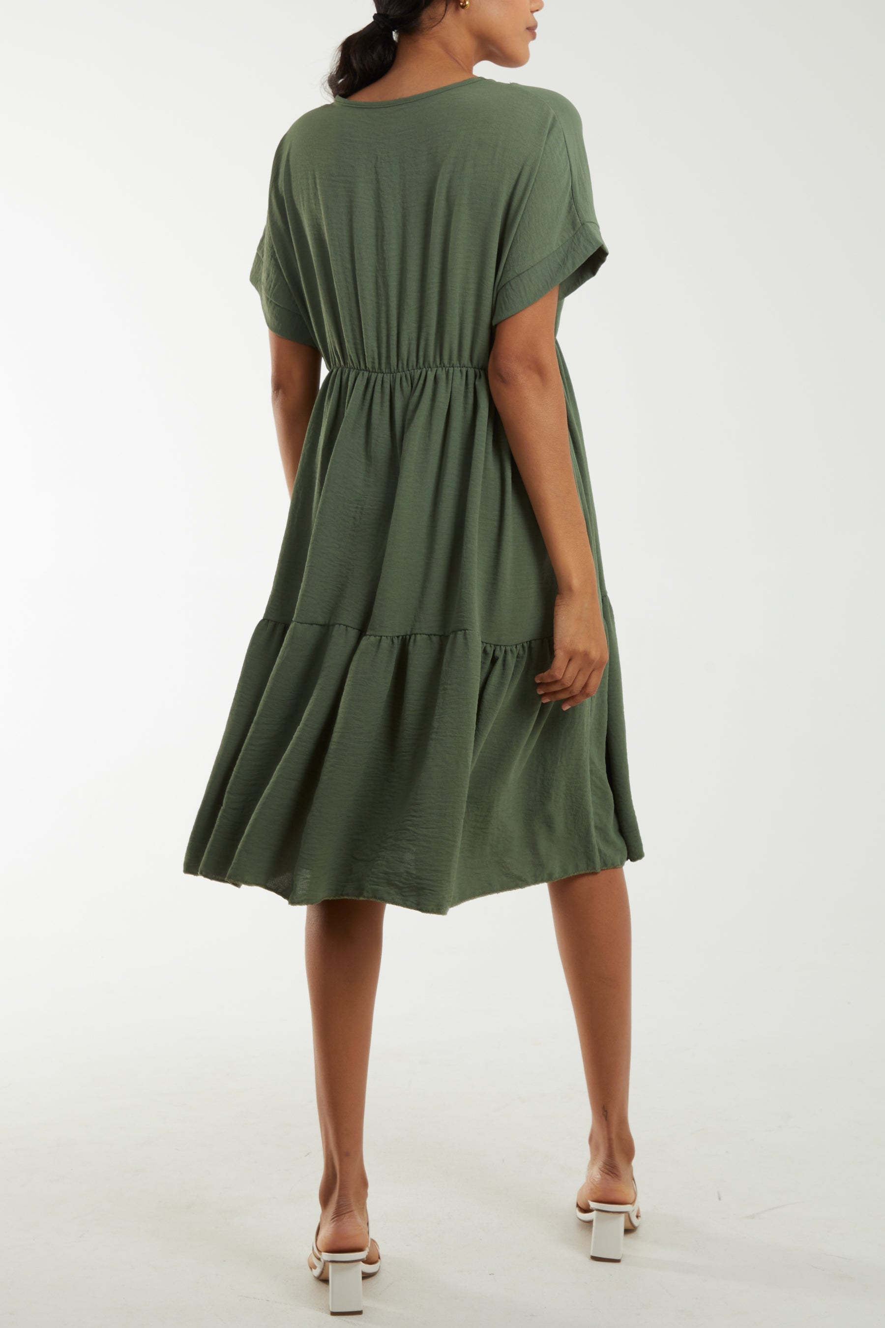 Royal Blue V-Neck Short Sleeve Tiered Midi Dress For Women ONE SIZE - Dropwear
