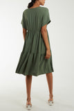 Royal Blue V-Neck Short Sleeve Tiered Midi Dress For Women ONE SIZE - Dropwear