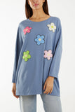 Orange Multicolour Fluffy Daisy Long Sleeve Top For Women ONE SIZE - Dropwear