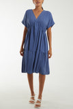 Black V-Neck Short Sleeve Tiered Midi Dress For Women ONE SIZE - Dropwear