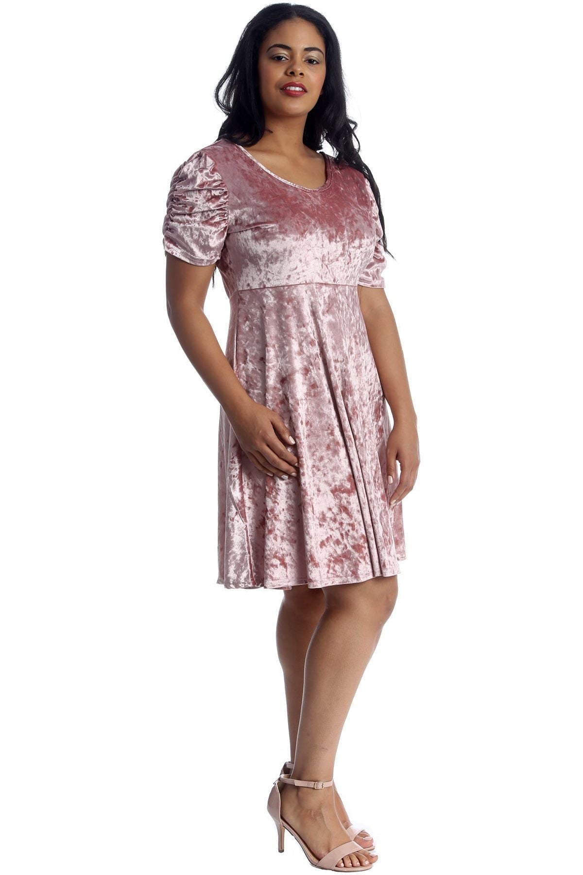 Pink Plus Size Skater Style Velvet Cross Back Dress For Women 26-28 - Dropwear