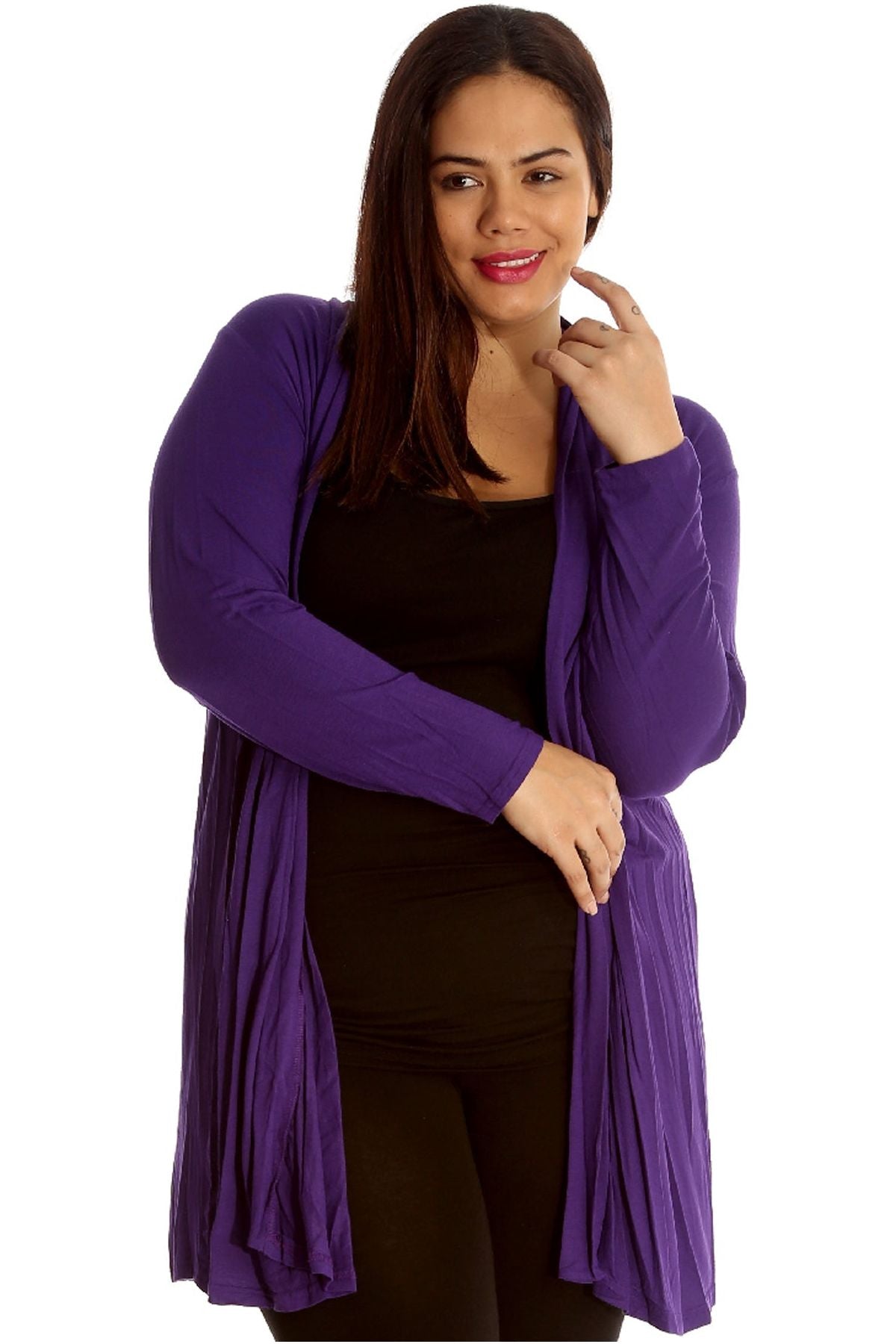 Purple Plus Size Lace Back Open Pleated Cardigan For Women 24-26 - Dropwear