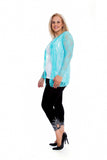 Turquoise Floral Lace Open Cardigan Waterfall Top For Women 16 - Dropwear