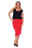Red Plus Size Plain Ponte Pencil Skirt For Women 20-22 - Dropwear