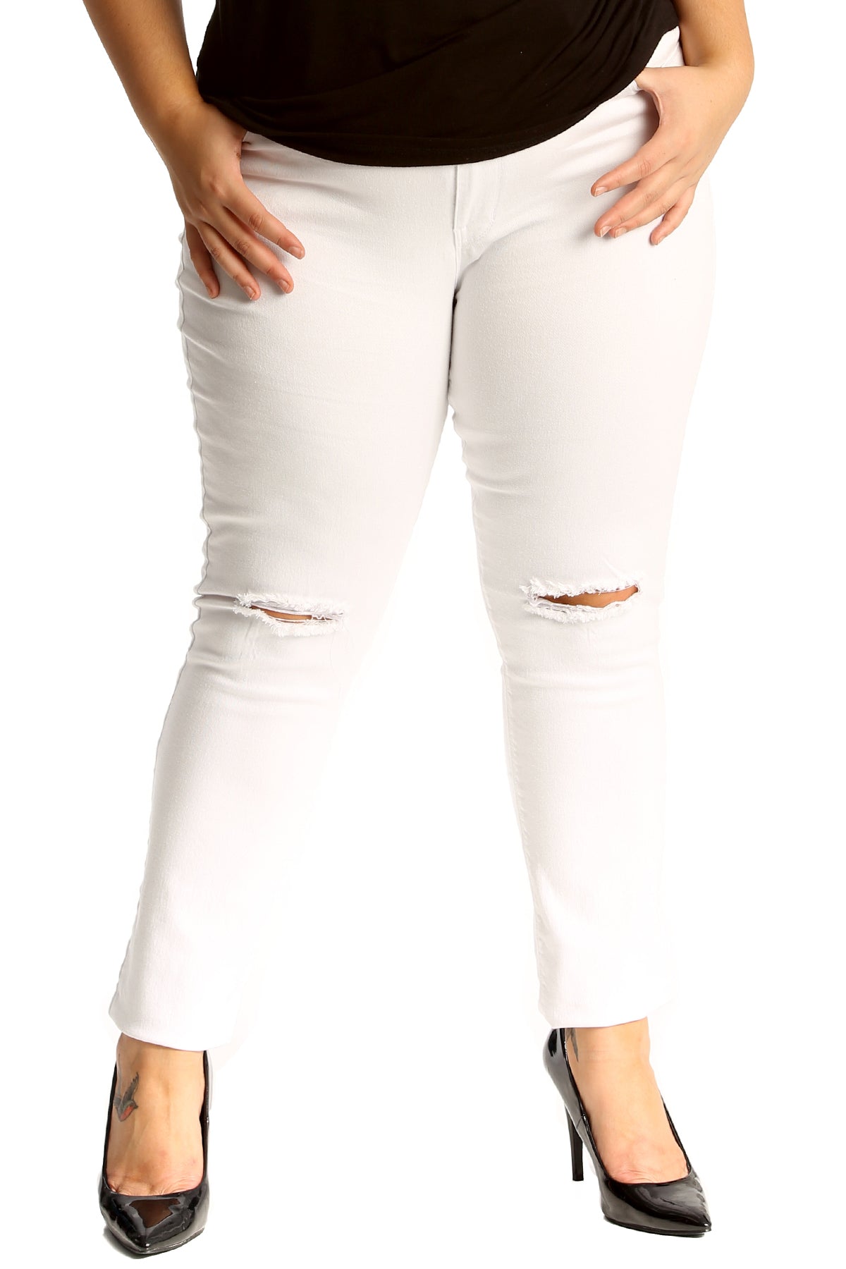 White Straight Leg Ripped Jeans For Women 26 - Dropwear