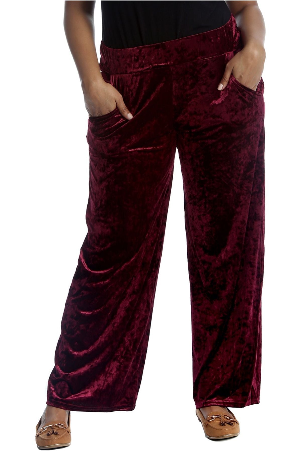 Green Velour Velvet Wide Flared Leg Pocket Palazzo For Women 12-14 - Dropwear