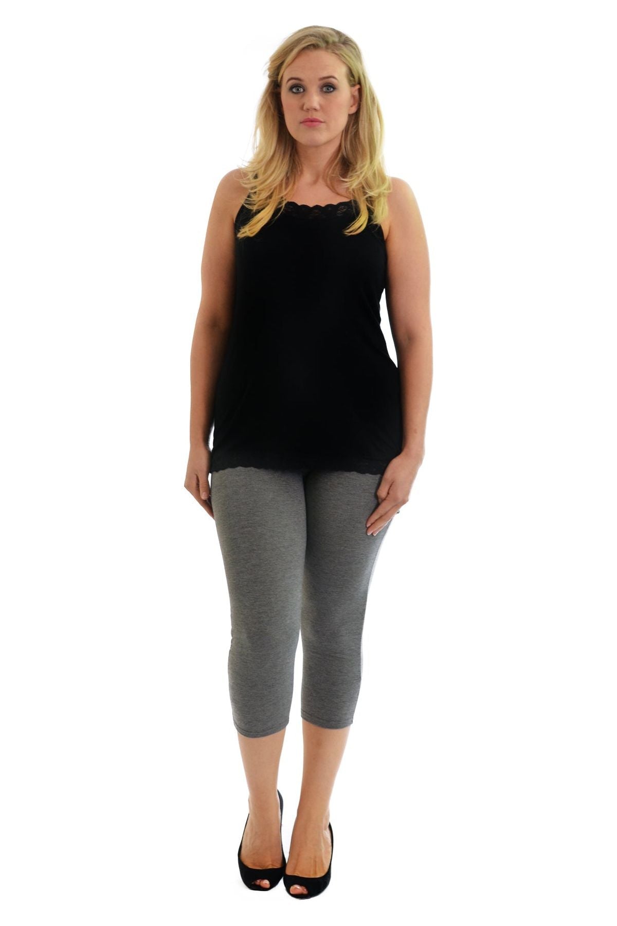 Cerise Plus Size 3/4 Length Cropped Leggings For Women 16-18 - Dropwear