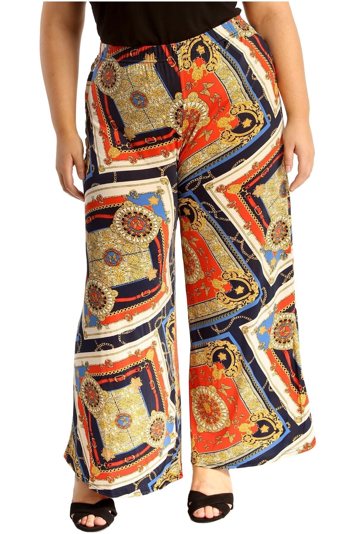 Plus Size Baroque Paisley Print Palazzo Trouser For Women  - Dropwear