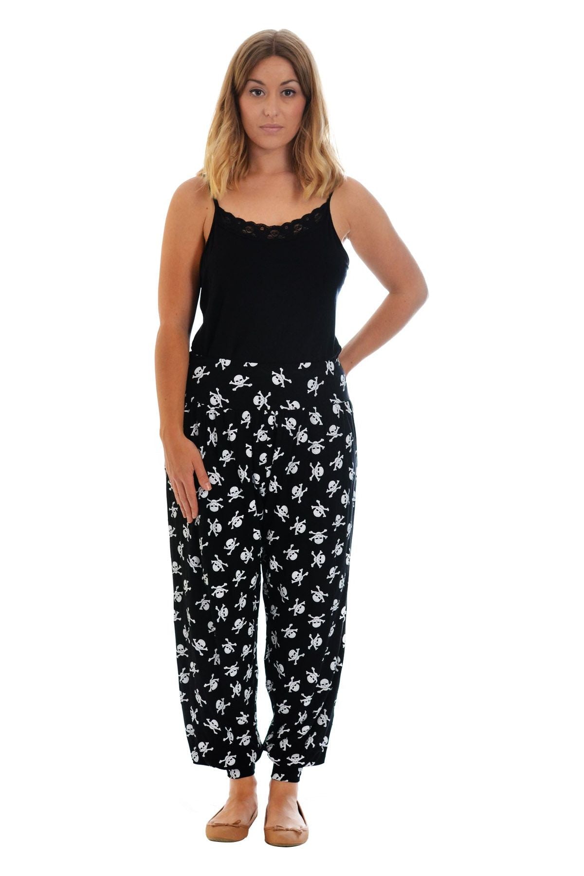 Skull Bones Skull Bones Print Harem Trousers For Women 12-14 - Dropwear