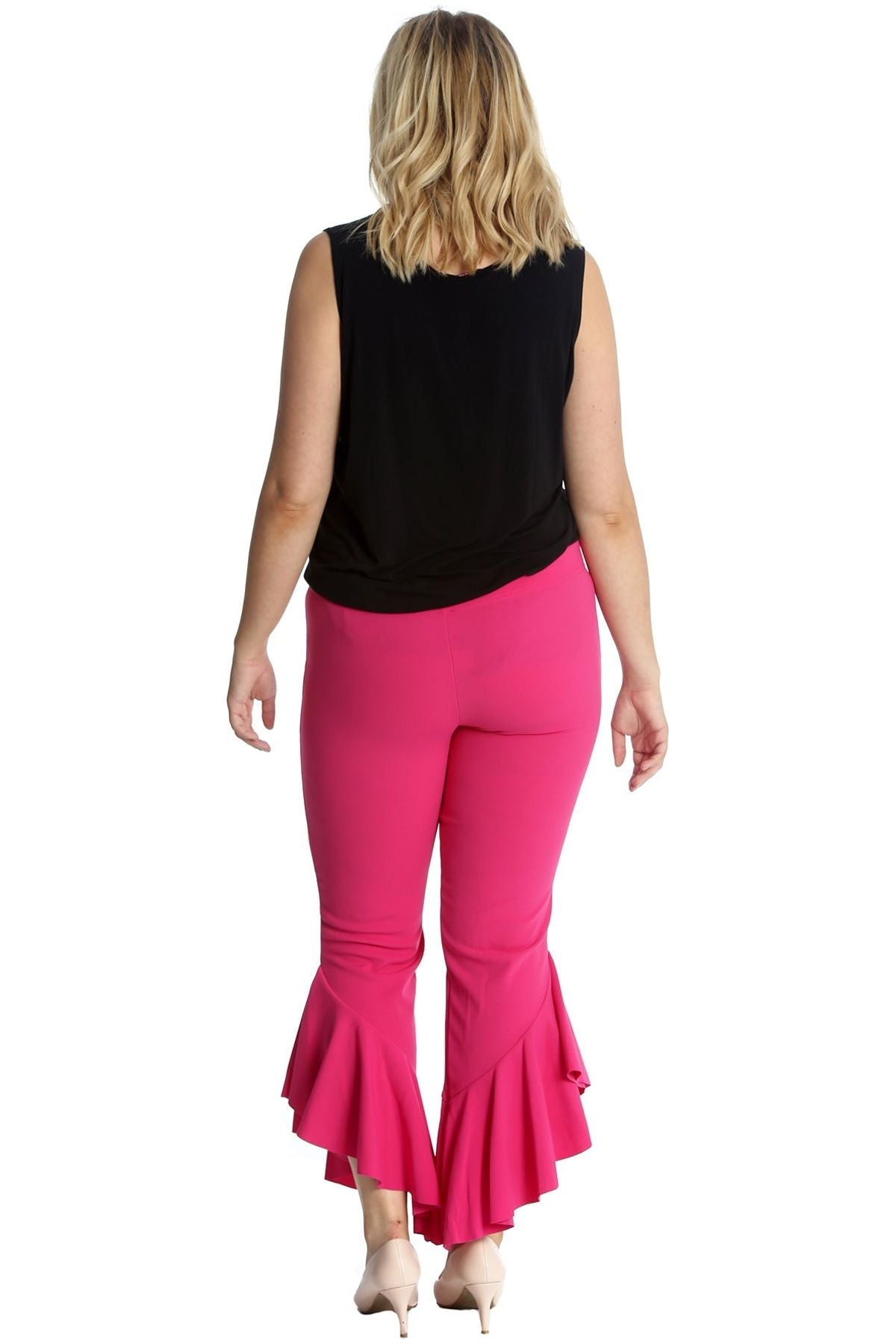Light Grey Plus Size Frill Asymmetric Hem Plain Trousers For Women 16-18 - Dropwear
