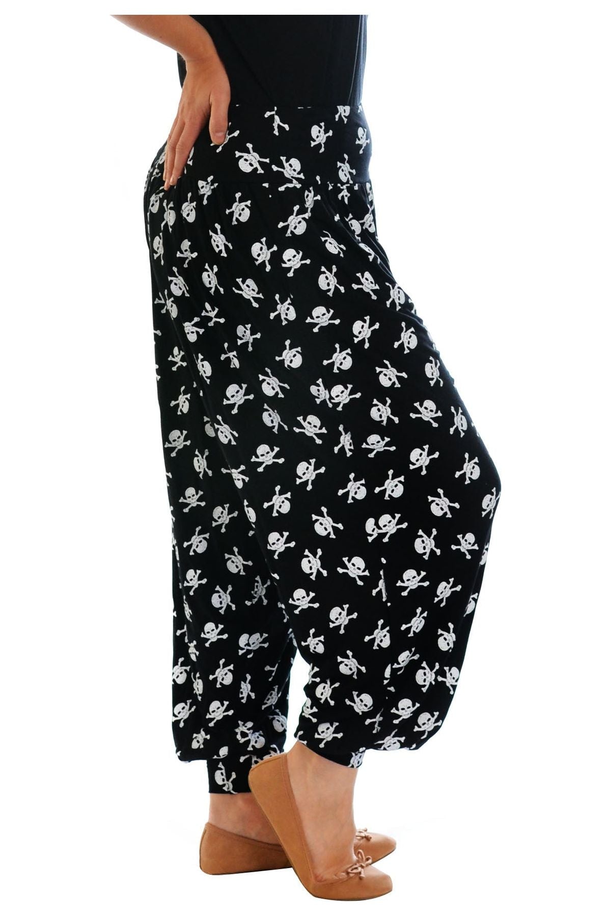 Skull Bones Plus Size Skull Bones Print Harem Trousers For Women 16-18 - Dropwear