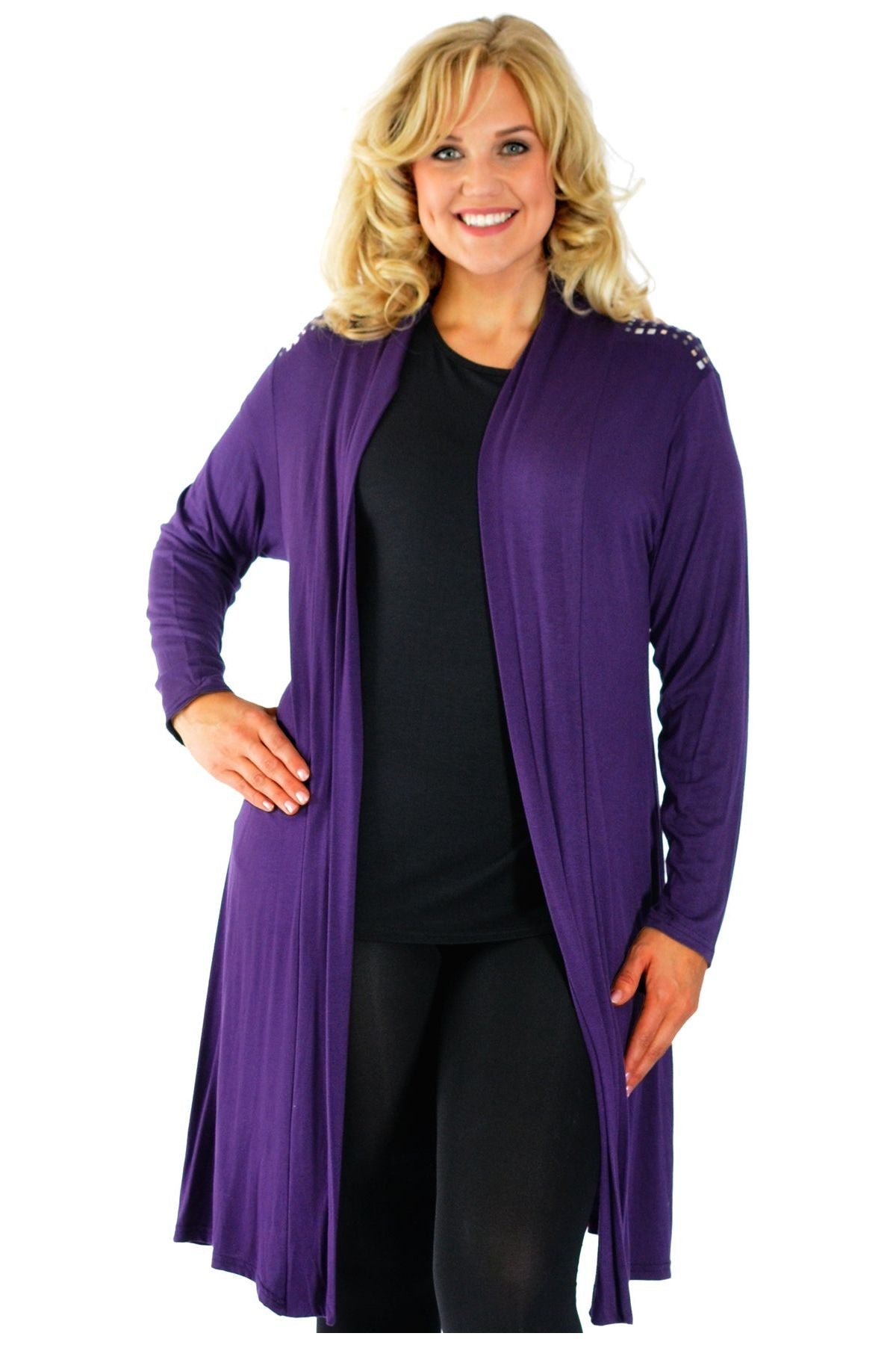 Green Plus Size Long Sleeve Spike Maxi Cardigan For Women 20-22 - Dropwear