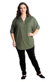Zip Curved Hem V-Neck Batwing Sleeve Top For Women  - Dropwear