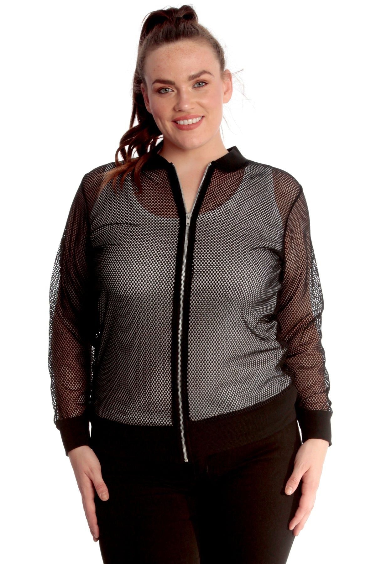 White Mesh Bomber Jacket Ladies Net Plain Top For Women 16 - Dropwear