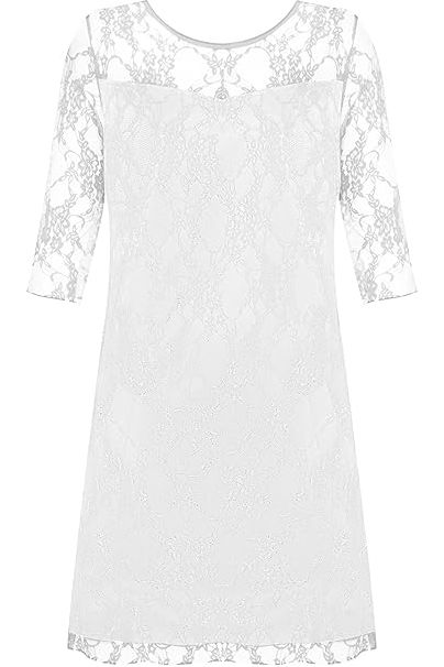 Red Lace Lined 3/4 Knee Length Dress For Women 20 - Dropwear