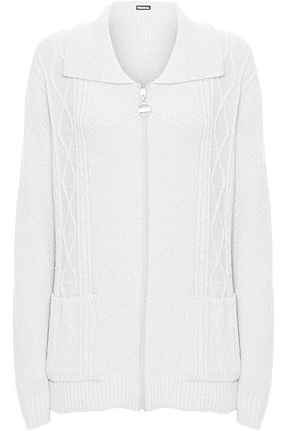 Knit Collar Long Sleeve Zip Cardigan For Women  - Dropwear