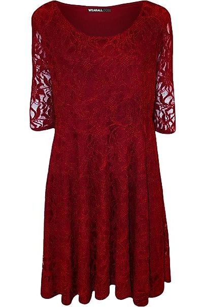 Cream Plus size 3/4 Sleeve Ladies Skater Dress For Women 16 - Dropwear