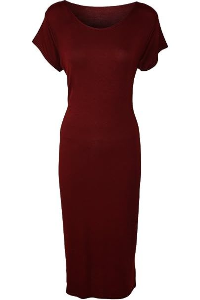 Plain Short Sleeve Jersey Midi Dress For Women  - Dropwear