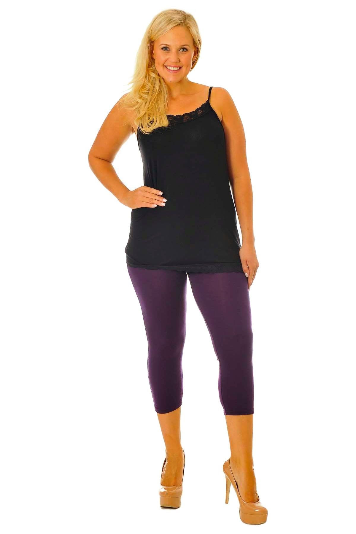 White Plus Size 3/4 Length Cropped Leggings For Women 24-26 - Dropwear