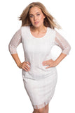 Cerise Floral Lace Lined 3/4 Sleeve Dress For Women 26-28 - Dropwear