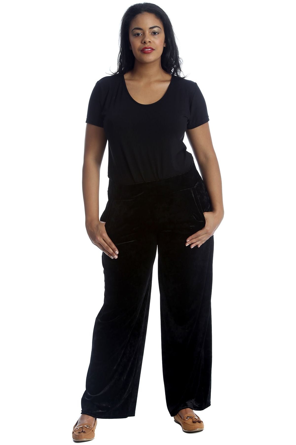 Grey Velour Velvet Wide Flared Leg Pocket Palazzo For Women 8-10 - Dropwear