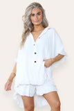 Khaki Oversized Short Sleeve Pleated Shirt Top & Co-Ord Set For Women ONE SIZE UK FIT(8-16) - Dropwear