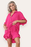 Orange Oversized Short Sleeve Pleated Shirt Top & Co-Ord Set For Women ONE SIZE UK FIT(8-16) - Dropwear
