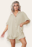 Red Oversized Short Sleeve Pleated Shirt Top & Co-Ord Set For Women ONE SIZE UK FIT(8-16) - Dropwear
