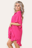 Black Oversized Short Sleeve Pleated Shirt Top & Co-Ord Set For Women ONE SIZE UK FIT(8-16) - Dropwear