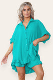 Oversized Short Sleeve Pleated Shirt Top & Co-Ord Set For Women  - Dropwear