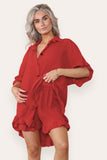 Baby Blue Oversized Short Sleeve Pleated Shirt Top & Co-Ord Set For Women ONE SIZE UK FIT(8-16) - Dropwear