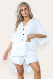 Hot Pink Oversized Short Sleeve Pleated Shirt Top & Co-Ord Set For Women ONE SIZE UK FIT(8-16) - Dropwear