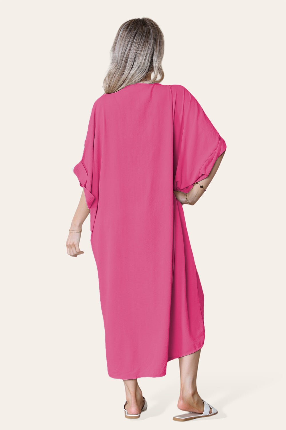Beige Womens V-Neck Tie Knotted Twisted Front Oversized LonglineÂ MidiÂ Dress For Women ONE SIZE UK FIT (10 TO 20) - Dropwear