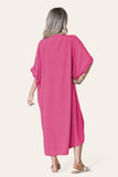 Beige Womens V-Neck Tie Knotted Twisted Front Oversized LonglineÂ MidiÂ Dress For Women ONE SIZE UK FIT (10 TO 20) - Dropwear