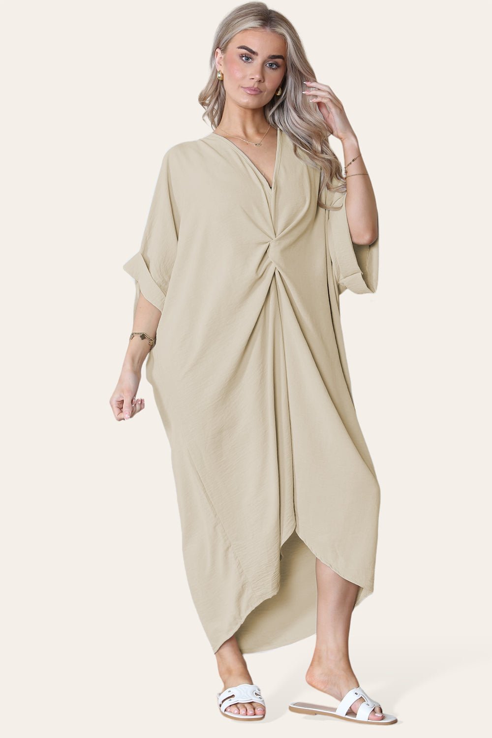 Sage Womens V-Neck Tie Knotted Twisted Front Oversized LonglineÂ MidiÂ Dress For Women ONE SIZE UK FIT (10 TO 20) - Dropwear