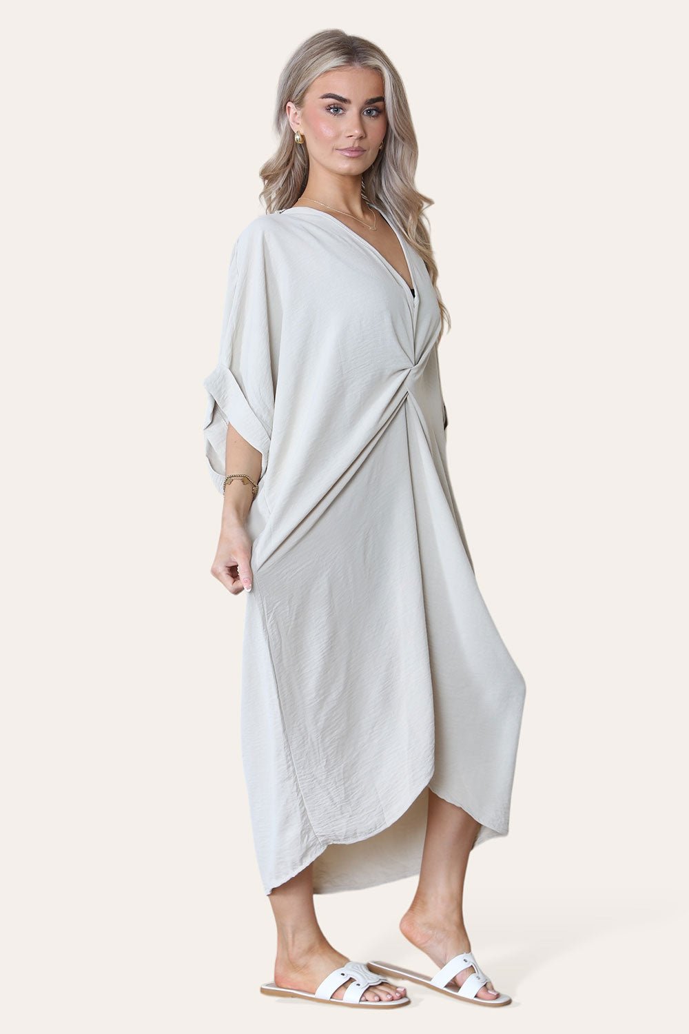 Sky Blue Womens V-Neck Tie Knotted Twisted Front Oversized LonglineÂ MidiÂ Dress For Women ONE SIZE UK FIT (10 TO 20) - Dropwear