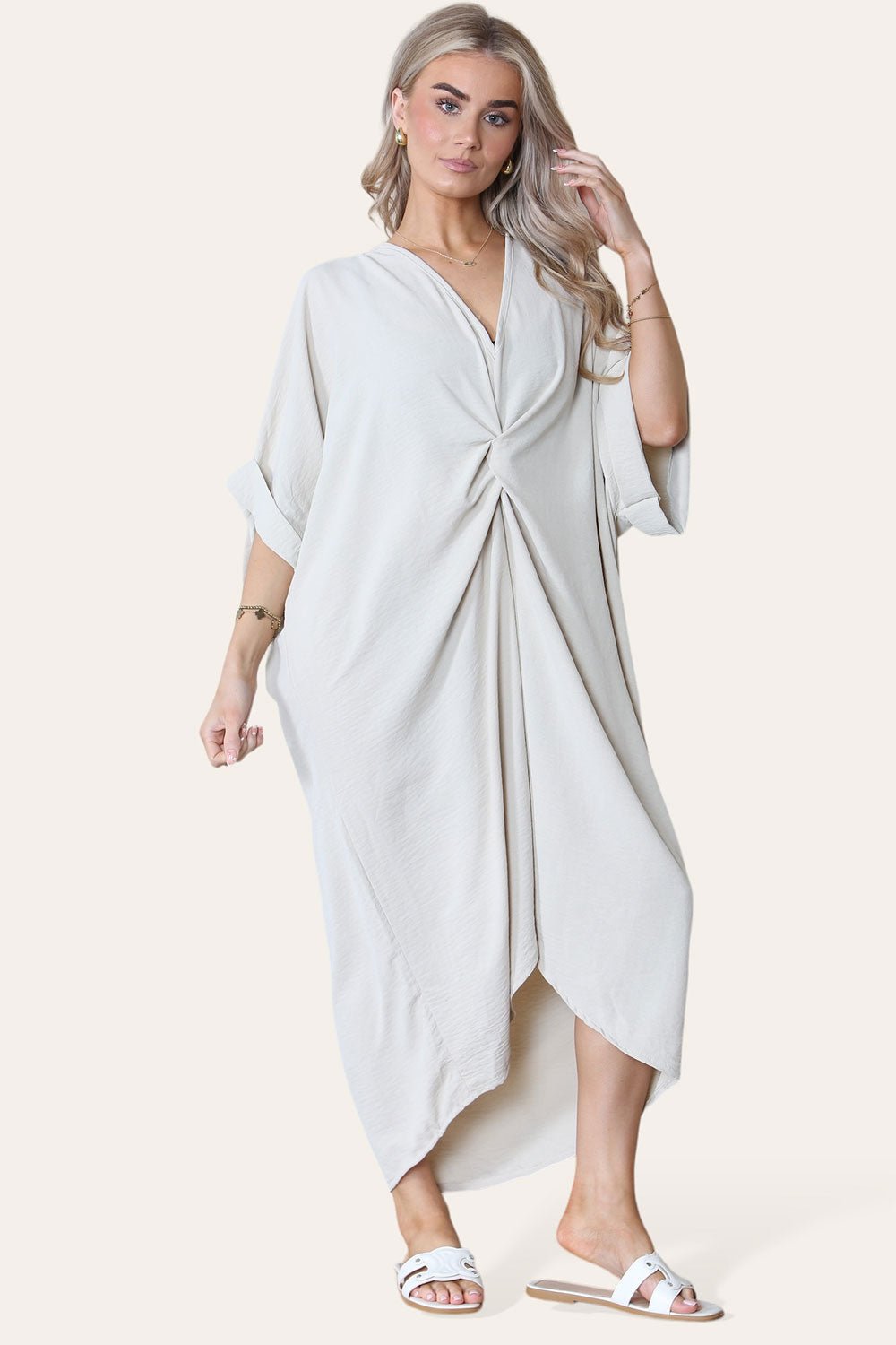 Royal Blue Womens V-Neck Tie Knotted Twisted Front Oversized LonglineÂ MidiÂ Dress For Women ONE SIZE UK FIT (10 TO 20) - Dropwear