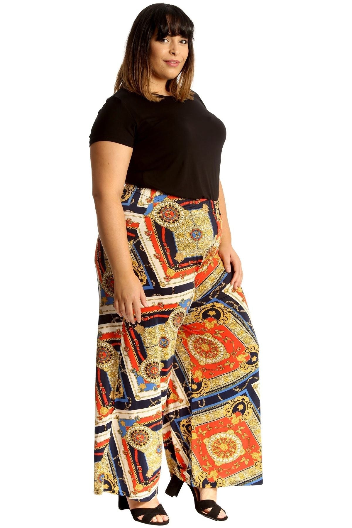 White Plus Size Baroque Paisley Print Palazzo Trouser For Women 16-18 - Dropwear
